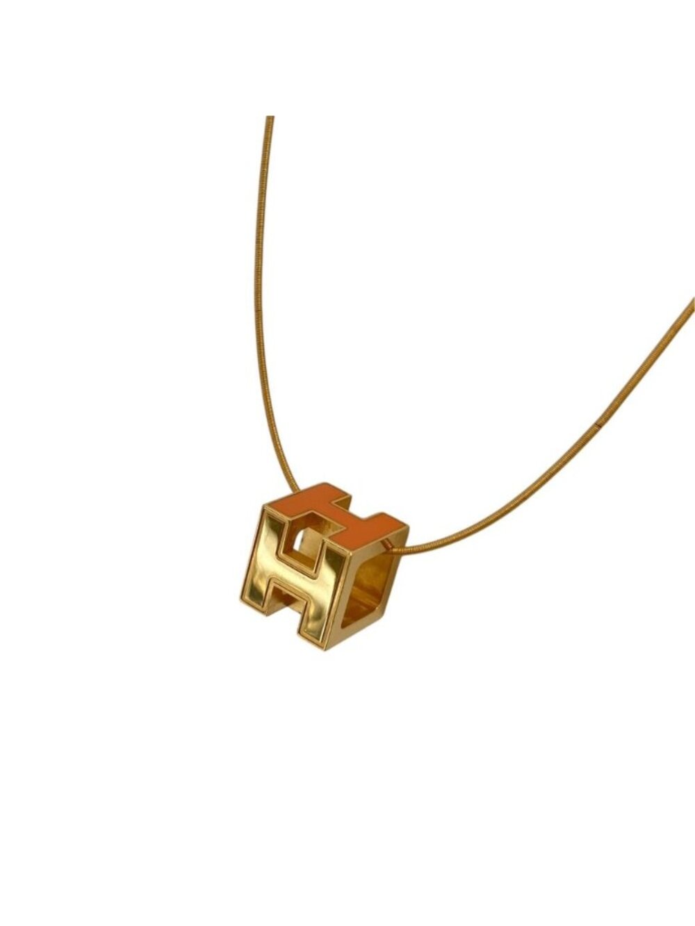 Hermes Cage D'h Cube Necklace Orange